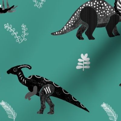 Jumbo Herbivore Dinosaurs on Jade Green by Brittanylane