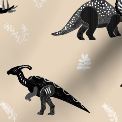 Jumbo Herbivore Dinosaurs on Sandy Tan by Brittanylane
