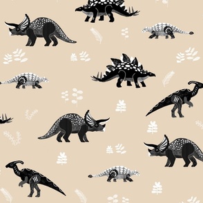 Jumbo Herbivore Dinosaurs on Sandy Tan by Brittanylane