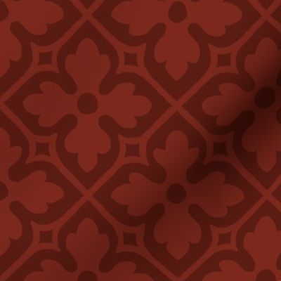 medieval-style geometric floral, dark brick red