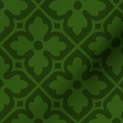 medieval-style geometric floral, vineyard green