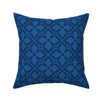 medieval-style geometric floral, blue