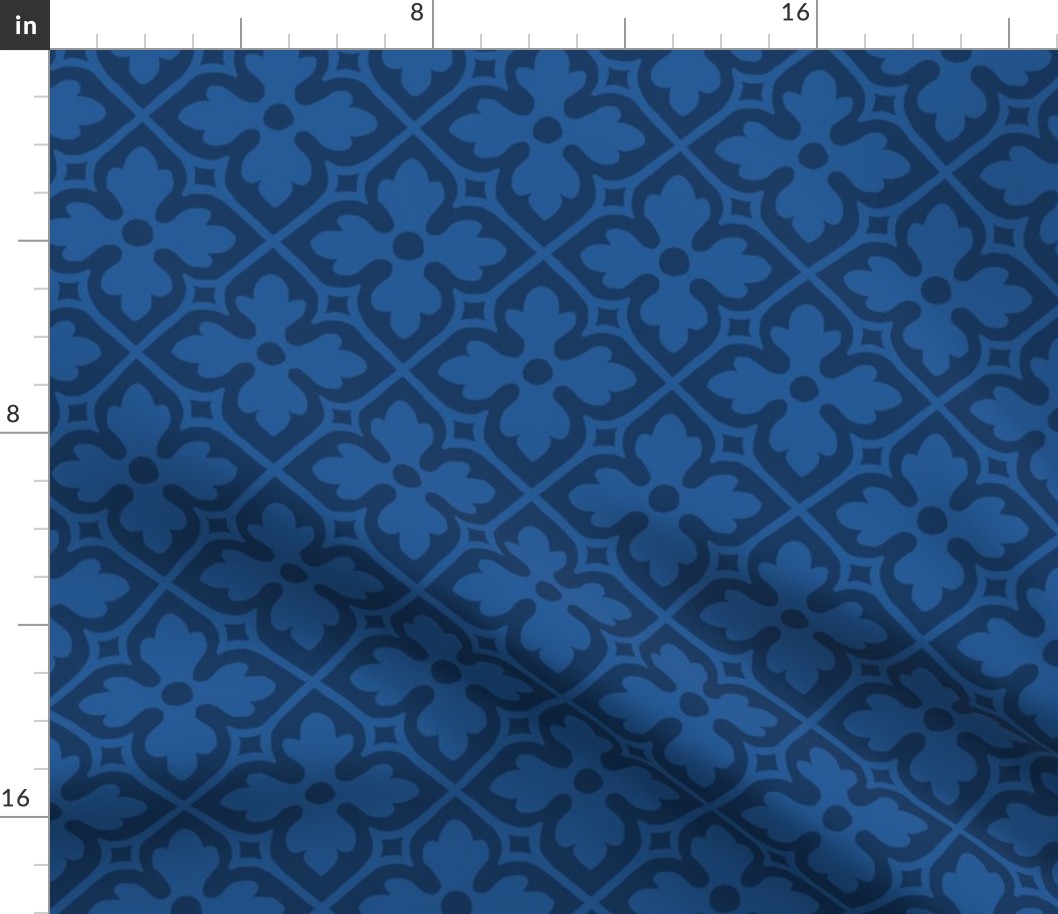 medieval-style geometric floral, blue