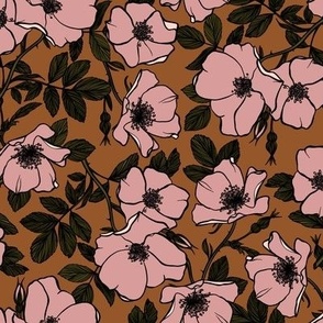Wild roses - vintage brown and pink
