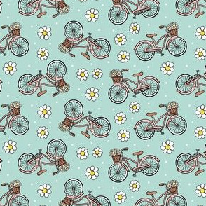(med scale) beach cruisers with flowers - tossed on mint - C21