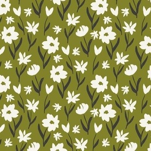 painted flowers olive green