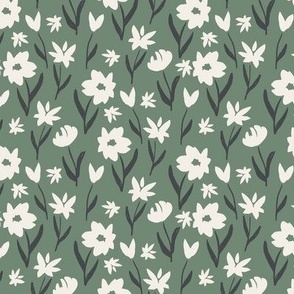 painted flowers muted emerald green