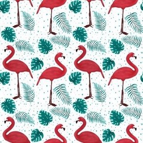 Flamingos on a date /white 8”x8”
