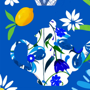 Citrus summer pattern ,chinoiserie ,daisy flower ,vases lemons