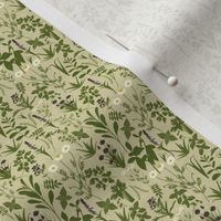 Herbology- Herbs of the World- Lime Green on Eggshell Linen Texture- Micro Small Scale