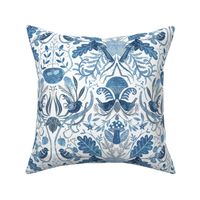 Birds in a Thicket - Woodland Damask - Blue - small repeat 