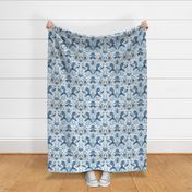 Birds in a Thicket - Woodland Damask - Blue - small repeat 