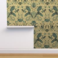 Birds in a Thicket - Woodland Damask - Blue - small repeat 