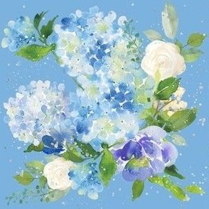 Blue Watercolor Floral on Blue