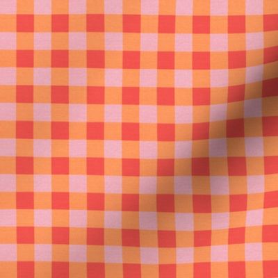 0.5'' Gingham check with texture Cotton candy pink Papaya and Coral