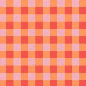 0.5'' Gingham check with texture Cotton candy pink Papaya and Coral