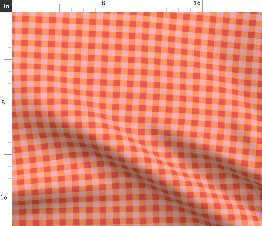 0.5'' Gingham check with texture Cotton candy pink Papaya and Coral