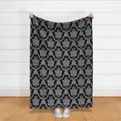 Oldoini Damask ~ Faux Silver on Black  