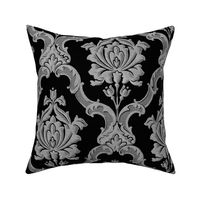 Oldoini Damask ~ Faux Silver on Black  