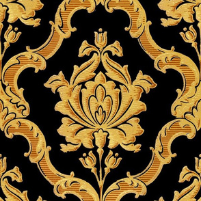 Oldoini Damask ~ Faux Gold on Black 