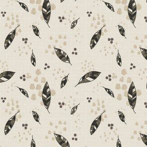 Leaves and Dots on Cream Beiged Distressed 