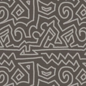 Aztec Tribal Line Art on Dark Gray