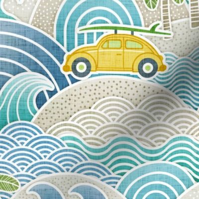 Sea, Sun and Surf Blue Van- Beach Life- Surfing Life- Surfboard- Vintage Cars- Summer- Boys