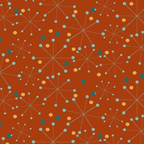 Mid-Century Modern Art | Atomic StarDots Half Drop Pattern 1.2 Burnt Orange