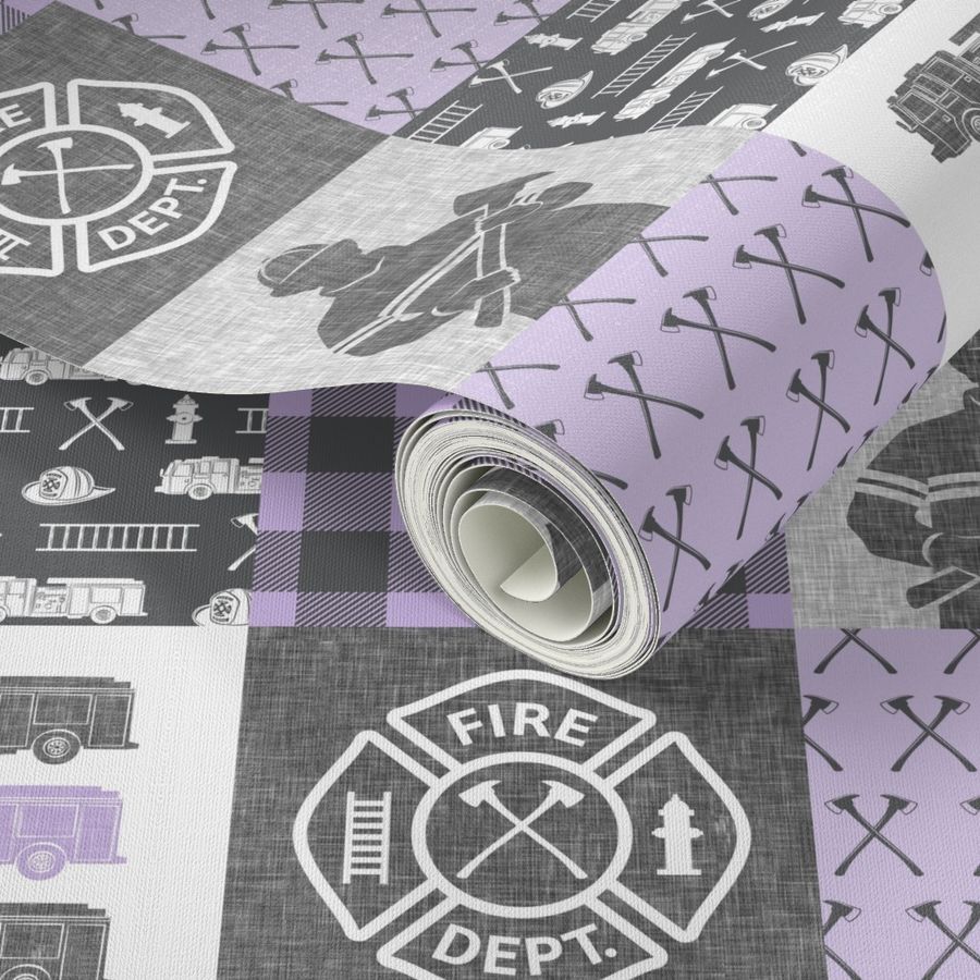 firefighter patchwork - buffalo plaid lavender - fire dept. - C21