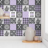 firefighter patchwork - buffalo plaid lavender - fire dept. - C21