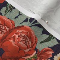 Vintage Red Roses (Navy) - Small-Medium Scale