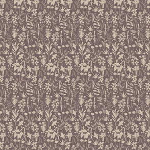 Herbology- Herbs of the World- Eggshell on Lavender Linen Texture- Ditsy Scale