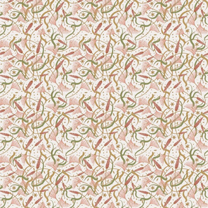 Prairie Scatter- Wild Grasses Foxtail Barley Meadow Foxtail in Redwood Salmon Pink Gold Artichoke on Isabelline Pale Cream Beige- Small Scale