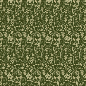 Herbology- Herbs of the World- Eggshell on Lime Green Linen Texture- Ditsy Scale