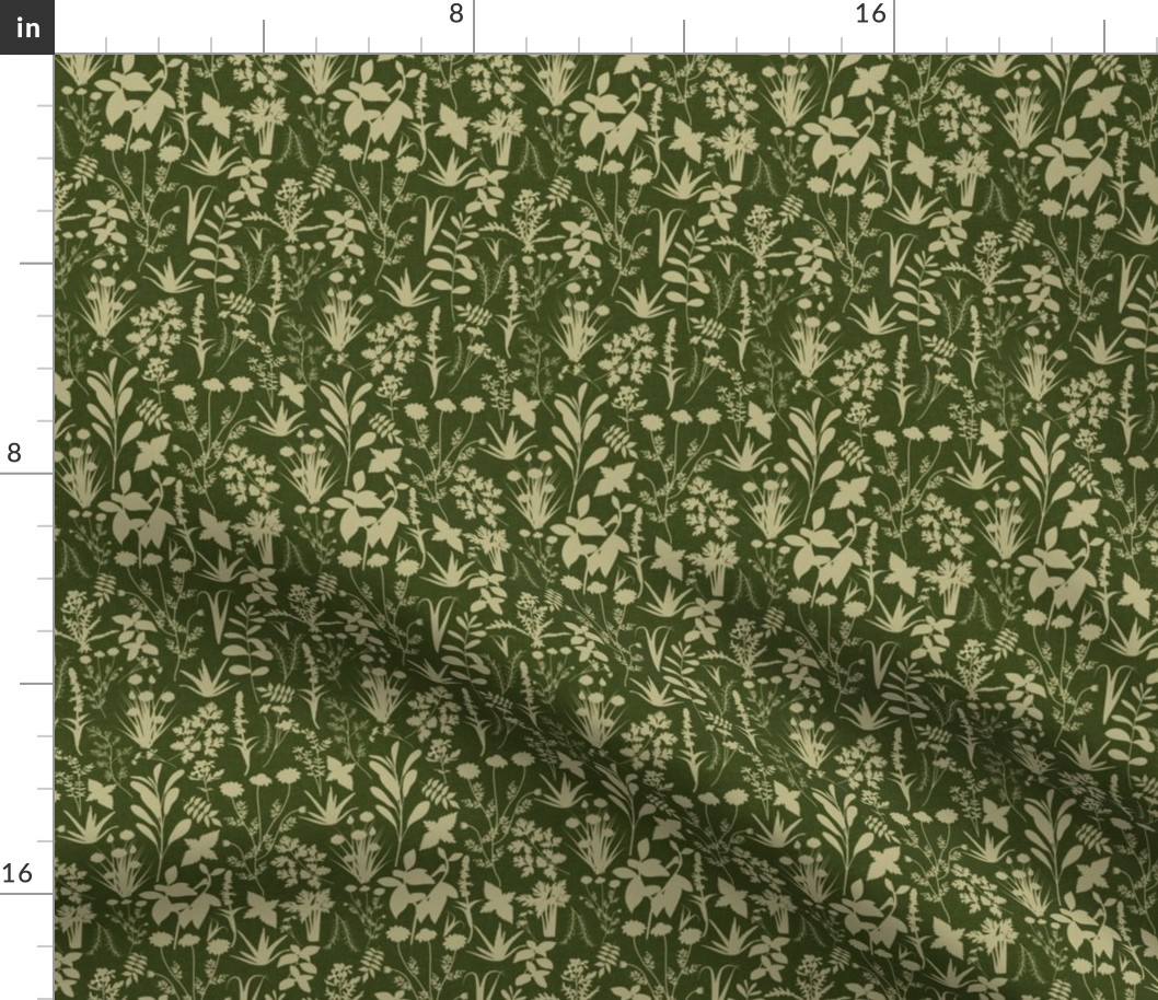 Herbology- Herbs of the World- Eggshell on Lime Green Linen Texture- Ditsy Scale