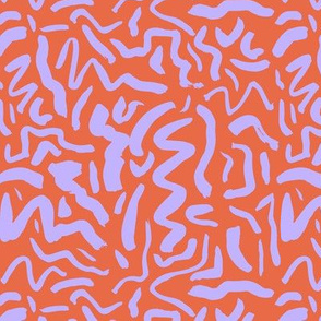 Messy neon ink dashes and brush strokes abstract paint minimal trend design boho style nursery bright clementine orange lilac purple 