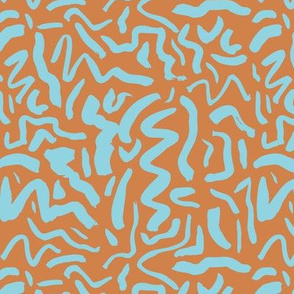 Messy neon ink dashes and brush strokes abstract paint minimal trend design boho style nursery bright aqua blue copper orange