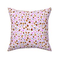 Minimal terrazzo texture abstract scandinavian trend classic basic spots design spring summer bright pink lilac purple stone copper red on white girls