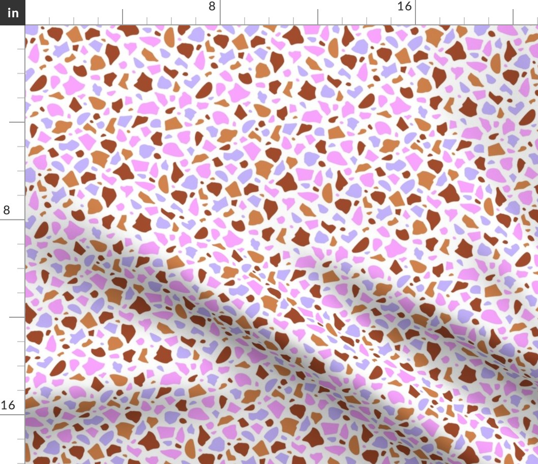 Minimal terrazzo texture abstract scandinavian trend classic basic spots design spring summer bright pink lilac purple stone copper red on white girls