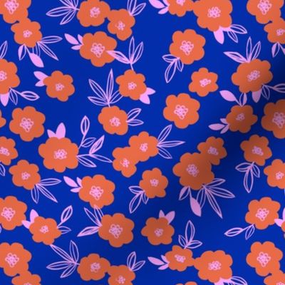 Romantic neon spring blossom sweet magnolia flowers and leaves boho garden bright eclectic blue clementine orange pink