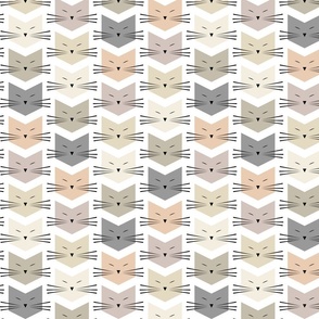 small scale cats - pixie cat neutral colors on white - cats fabric