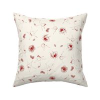 Red roses rosebuds scattered cream