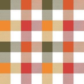 Fall Colors on White Plaid Pattern - 1'' Autumn colors