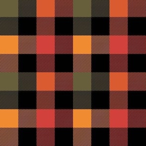 Fall Colors on Black Plaid Pattern - 1'' Autumn colors