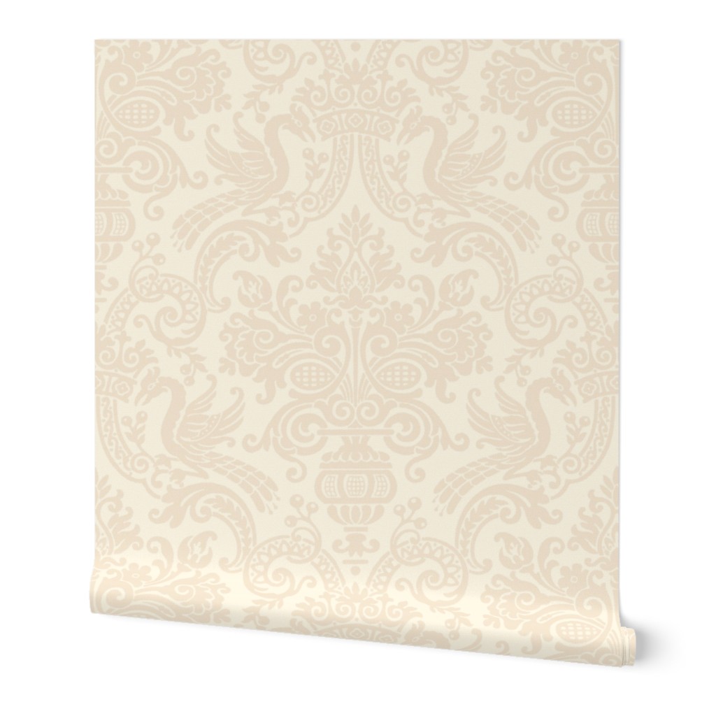 Orkney Damask ~ Faux Flocked Cosmic Latte ~ Jumbo