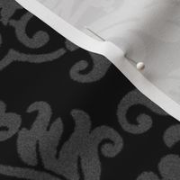 Orkney Damask ~ Faux Flocked Grey on Black ~ Jumbo