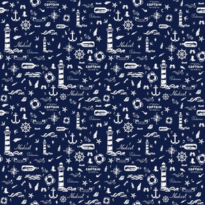 Nautical Scene Navy And White Small