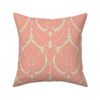 simple Renaissance damask, coral pink on ivory