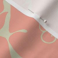 simple Renaissance damask, coral pink on ivory