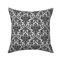 Orkney Damask ~ Faux Flocked Black on White ~ Medium